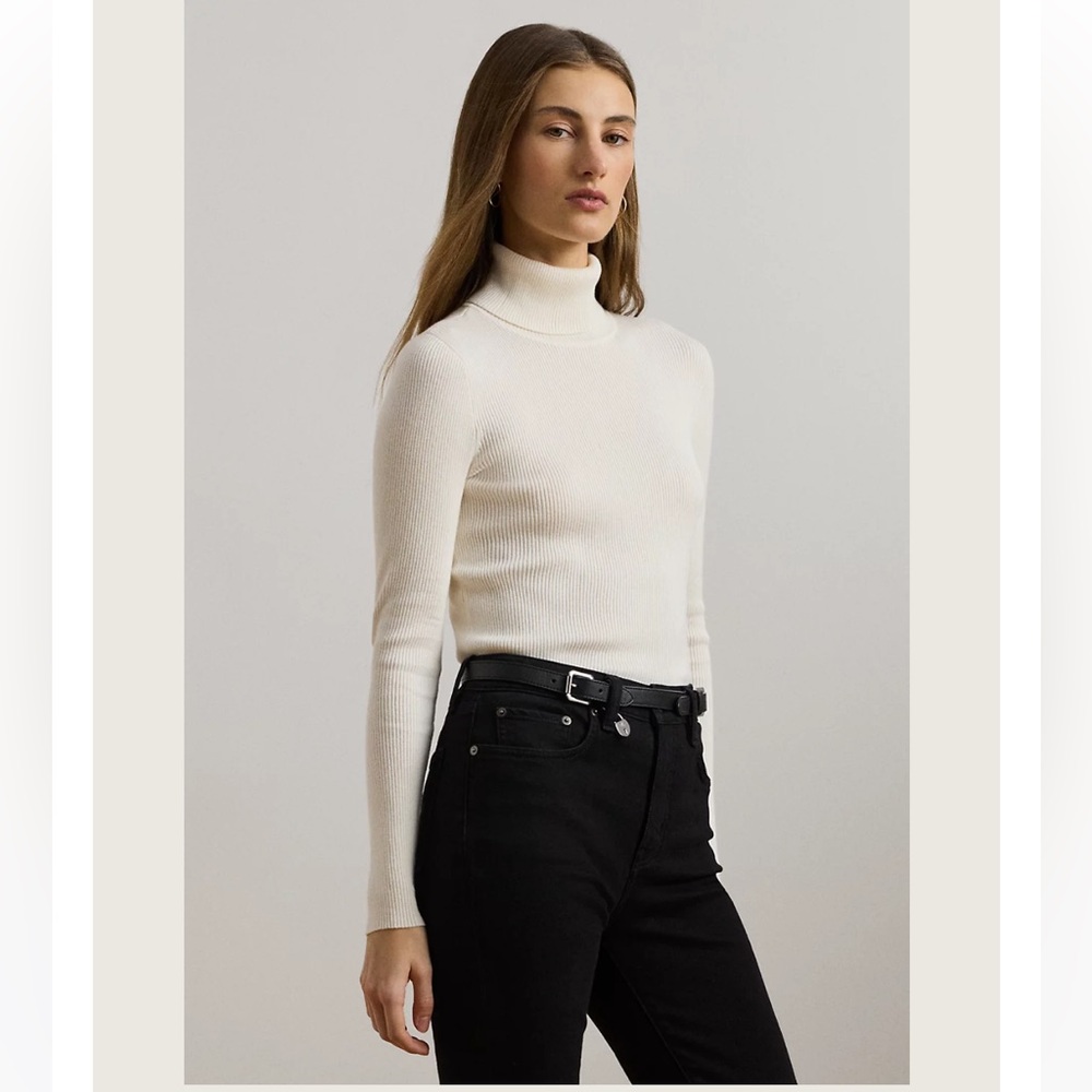 Ribbed Cream Turtleneck Sweater